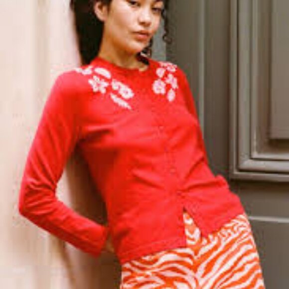 NWT EMMA MULHOLLAND ON HOLIDAY H. Island Cardigan Red/Peach Size S - Picture 2 of 4